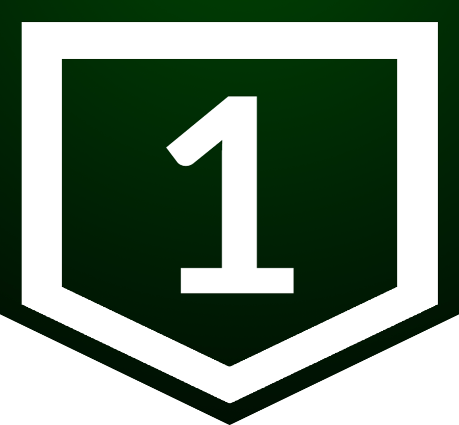 Graphic showing the number one in a home plate-style shape